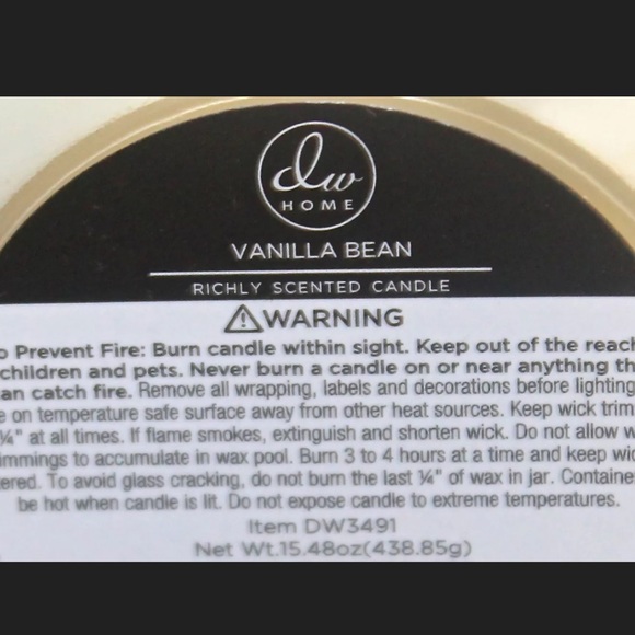 DW HOME CANDLE VANILLA BEAN 2 WICK 15.48oz RICHLY SCENTED NEW - Picture 3 of 3